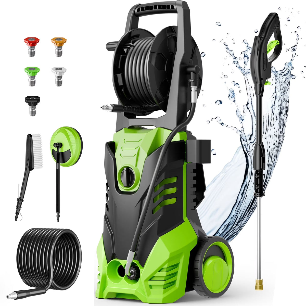 Electric Pressure Washer, 3800PSI 2.6 GPM Power Washer Machine with Hose Reel,4 Quick Connect Nozzles, Foam Cannon, for Cars, Patios, and Floor...