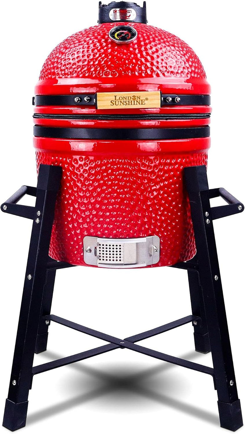 Ceramic Kamado Charcoal BBQ Grill and Smoker, Stainless Steel Grates -15" Ceramic with Tall Stand (GREEN) I2866