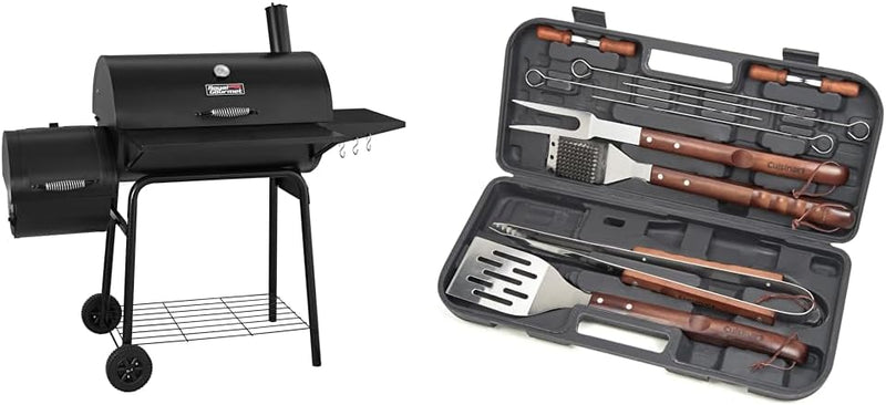 CC1830S 30" BBQ Charcoal Grill and Offset Smoker | 811 Square Inch cooking surface, Outdoor for Camping | Black X1112