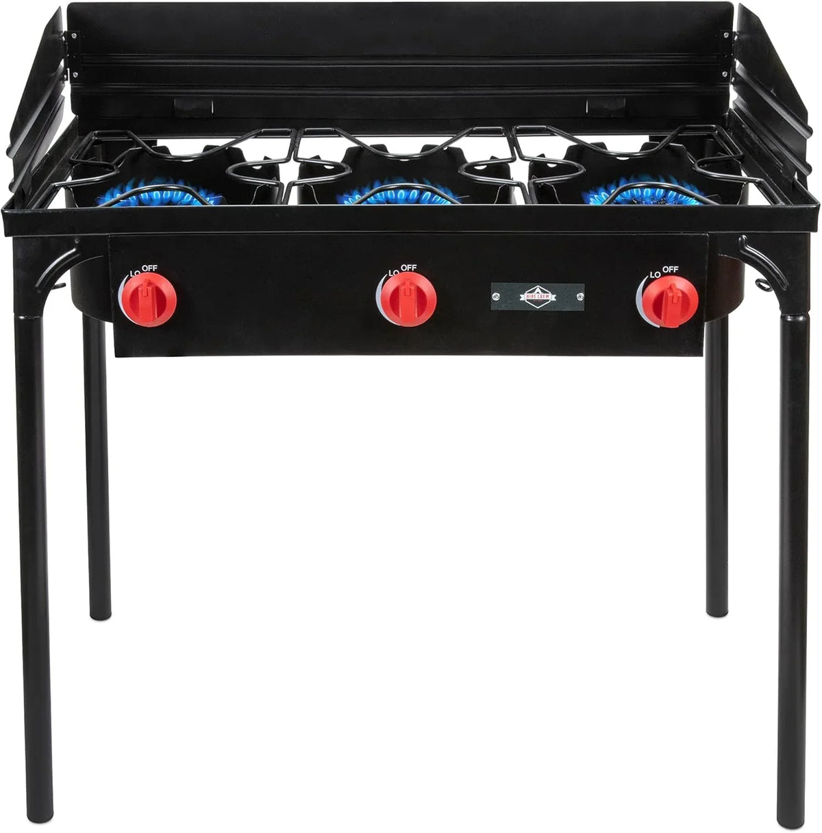 Dual-burner outdoor gas stove | 150,000 British thermal units portable propane stove, with blue flame control, detachable legs, temperature control knob, windproof panel, hose, regulator and storage box