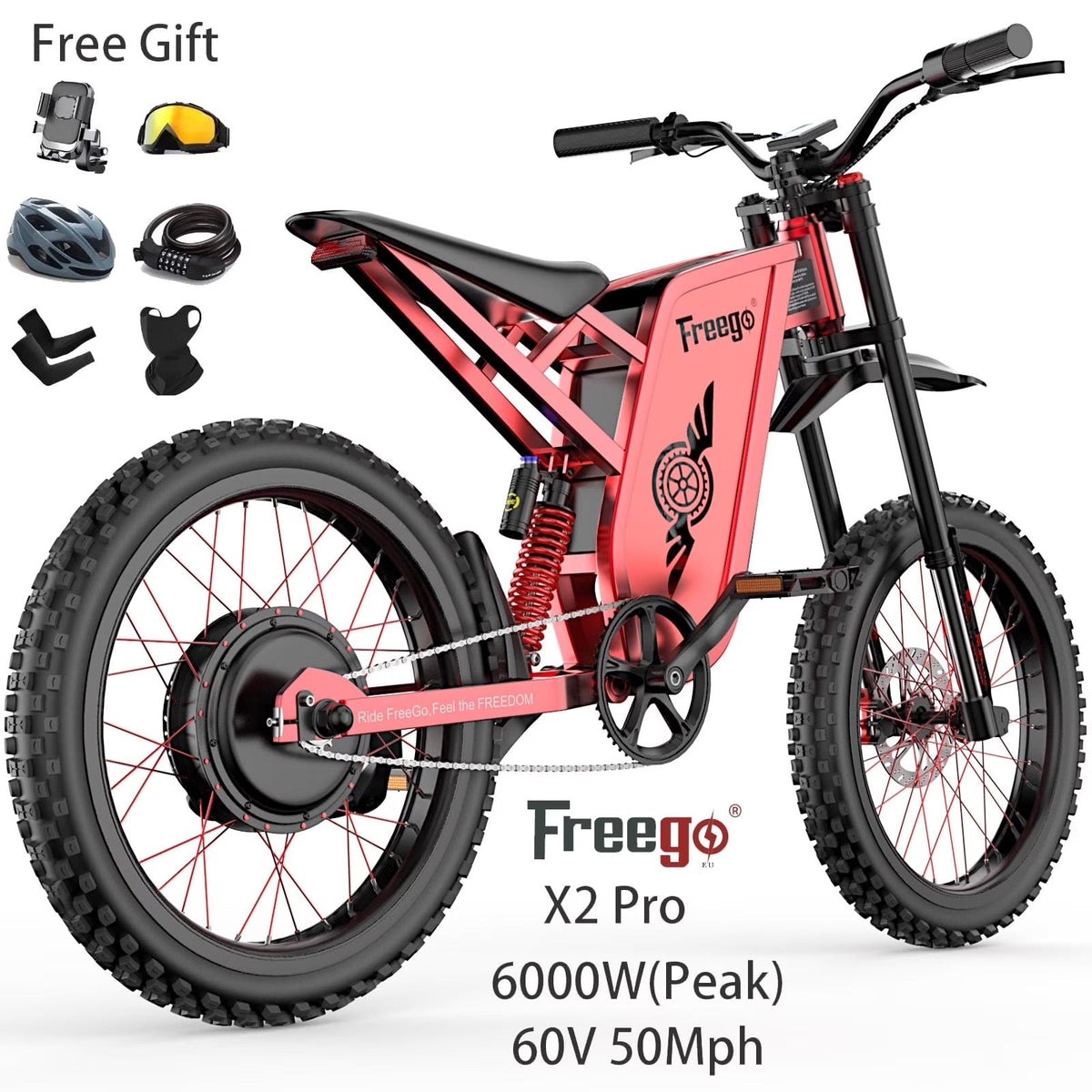 6000W(Peak) Motor 60V/30Ah Battery Freego X2Pro Electric Motorcycle for Adults, Electric Bike,50MPH/7 Speed Off Road Electric Bicycle,19 x 2 Full...