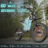 6000W(Peak) Motor 60V/30Ah Battery Freego X2Pro Electric Motorcycle for Adults, Electric Bike,50MPH/7 Speed Off Road Electric Bicycle,19 x 2 Full...