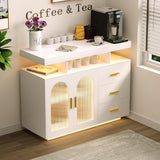 Bar Cabinet Kitchen Storage Cabinet with RGB Light, Human Sensor Design Sideboard Buffet Cabinets, Wood Coffee Bar Table with Shelf Capacity (Black)