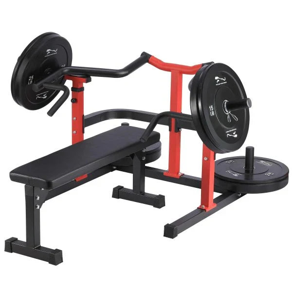 Chest Press Machine, 1050LBS Capacity, Independent Converging Arms, Weight Bench Press with Adjustable Flat Bench for Upper Body Workouts, Red Y4211