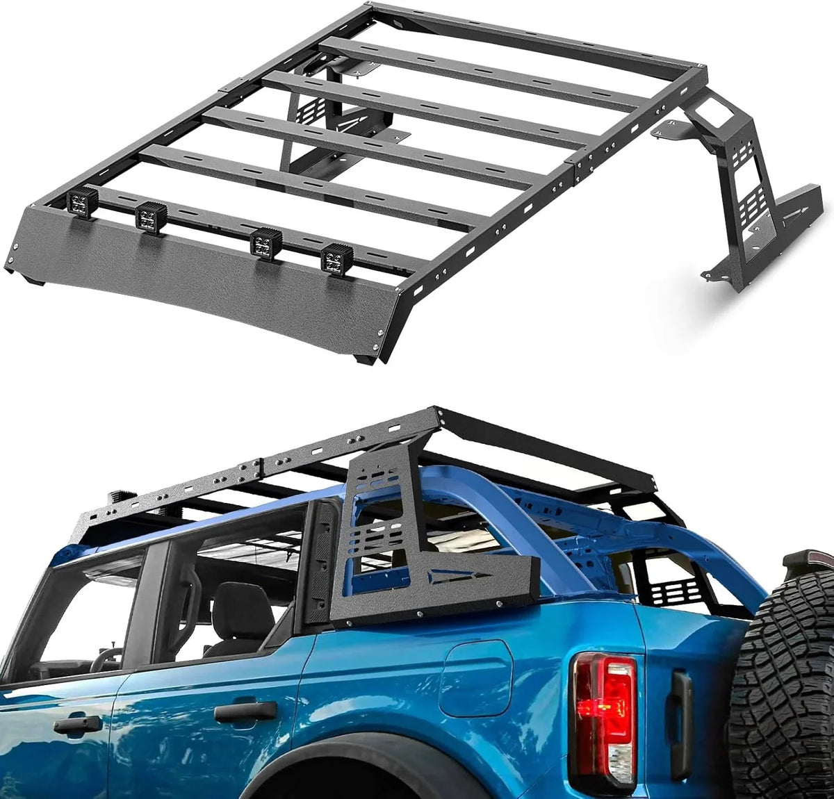 Full Size Roof Rack Cargo Basket Compatible with 2010-2024 4Runner 5th Gen with 4 Lights, Overland Rooftop Luggage Storage Holder, Platform Style Cargo Carrier for Outdoors Gear