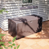 Outdoor patio storage box - 150 gallons. Loft box, waterproof and highly resistant to weather, suitable for furniture cushions and gardening tools, brown color scheme.