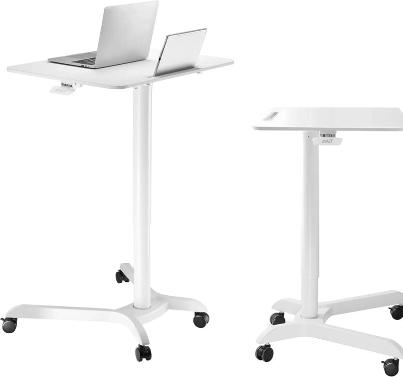 Portable laptop desk cart (3 feet 8 inches) - Mobile rolling desk - Computer projector cart - Adjustable height foldable mobile folding table - White mobile frame with brake wheels Y553