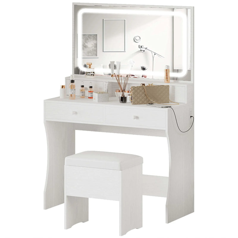IRONCK Vanity Desk Set with LED Lighted Mirror & Power Outlet Q3507