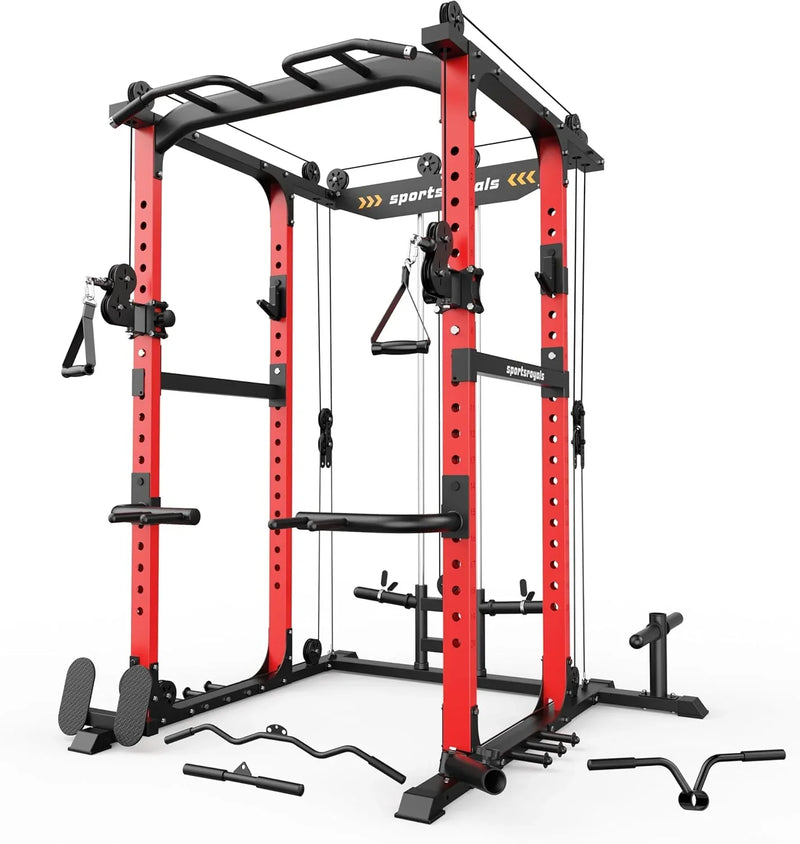 Sportsroyals Power Cage,1600lbs Multi-Function Power Rack with Adjustable Cable Crossover System and More Training Attachment, Weight Cage for Home Gym W172