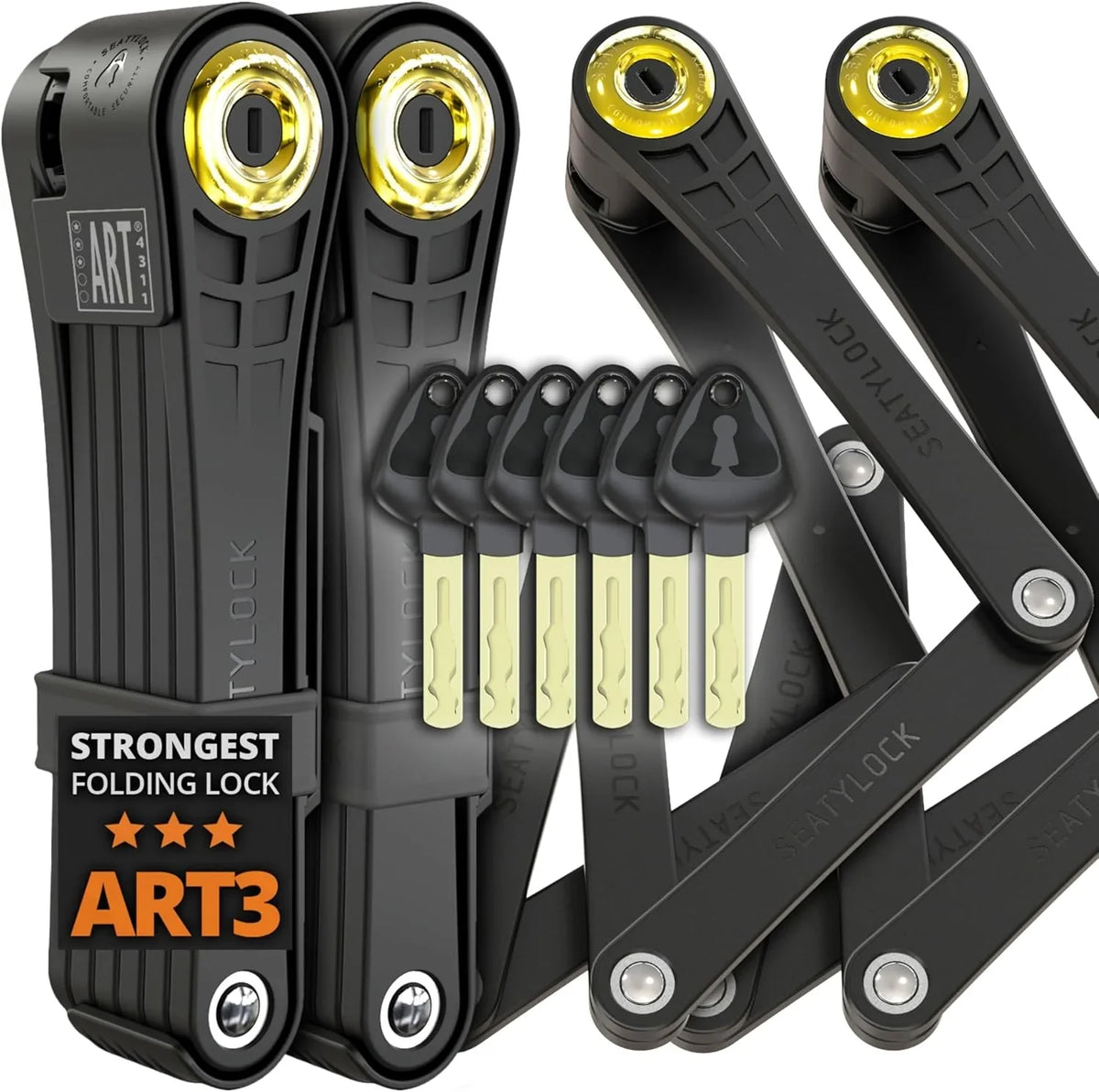 Jiu-style folding bicycle lock set - Patent technology, consisting of two sets of perfectly matching bicycle locks, each set equipped with 6 identical keys - 18/18 level heavy-duty anti-theft security protection device, with key and shell fixation de