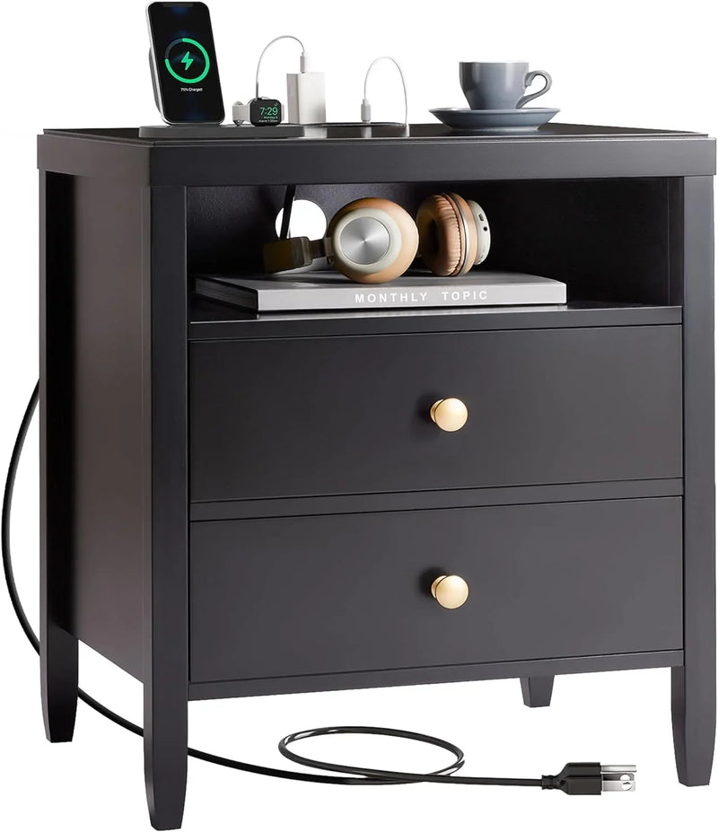 Modern bedside table with black metal finish - 2-piece set B2983