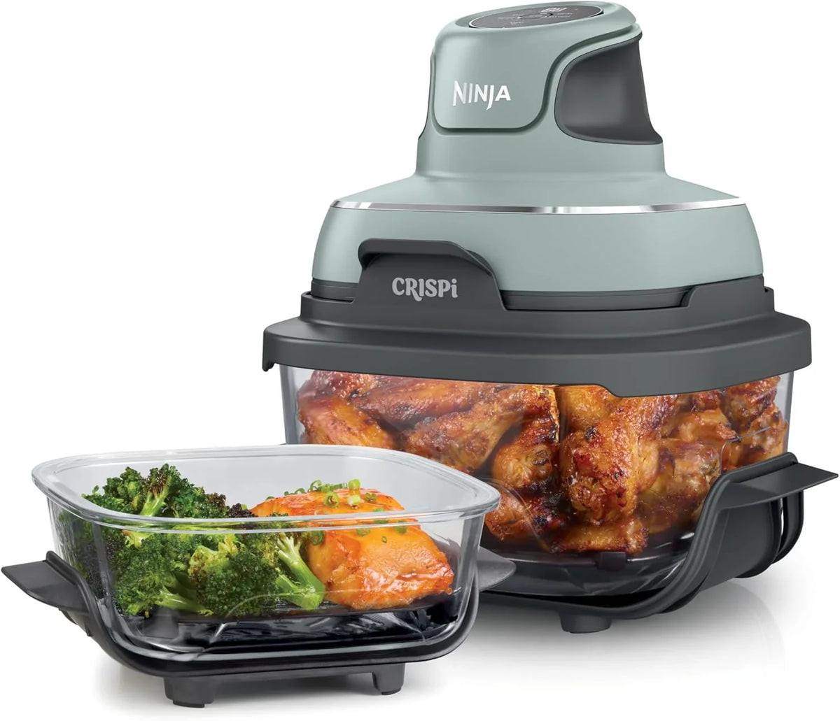 Air fryer can be used in conjunction with microwave ovens, refrigerators and dishwashers. It is made of non-toxic glass material and features a portable cooking system with a capacity of 4 gallons. It comes with 6 glass containers and a sealing lid
