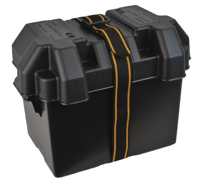 Polypropylene Vented Marine Battery Box with Strap & Mounting Hardware, Black, Assorted Sizes J1025