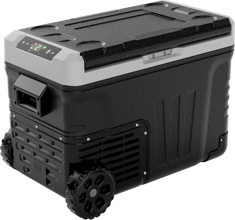 12 Volt Refrigerator, 37QT(35L) Electric Cooler, Portable Freezer 12V/24V DC 110-240V AC, 12V Fridge -4℉~68℉, 12V Cooler with Wheels & 2 Baskets for Travel, Truck, Boat, Camping T7350