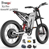 6000W(Peak) Motor 60V/30Ah Battery Freego X2Pro Electric Motorcycle for Adults, Electric Bike,50MPH/7 Speed Off Road Electric Bicycle,19 x 2 Full...