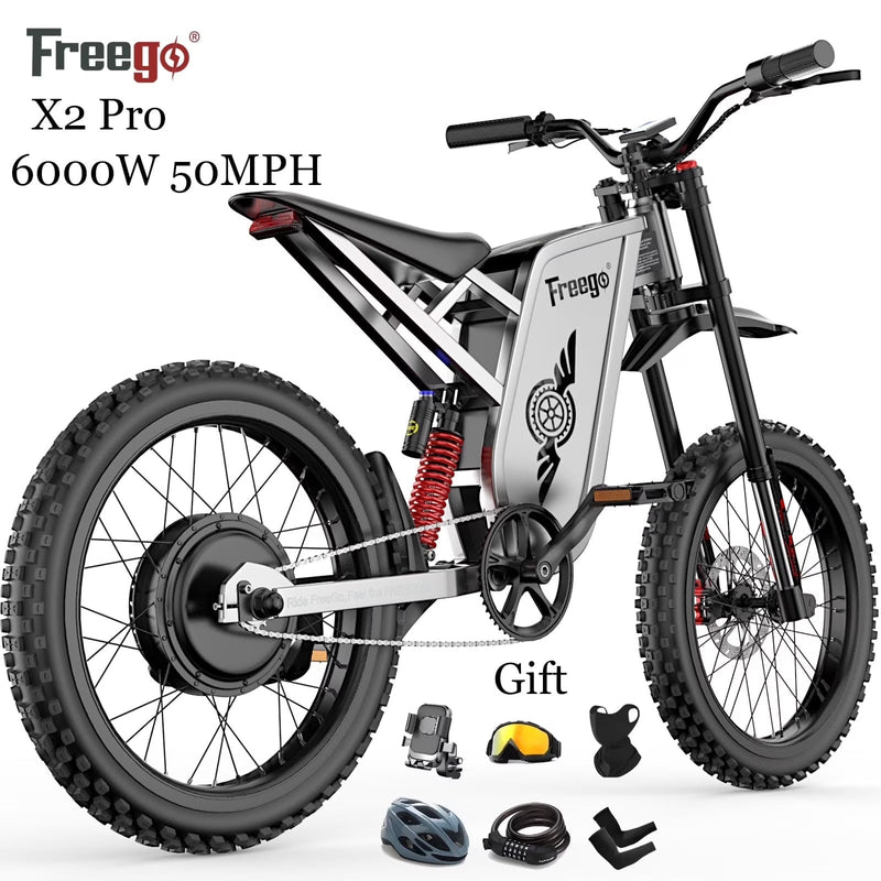 6000W(Peak) Motor 60V/30Ah Battery Freego X2Pro Electric Motorcycle for Adults, Electric Bike,50MPH/7 Speed Off Road Electric Bicycle,19 x 2 Full... P5391