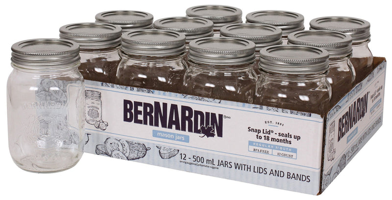 Regular Mouth Glass Mason Jars with Snap Lids, 500 mL, 12 Count X6308