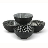 Bia Black & White Patterned Bowls Set, 12-cm, 4-pc