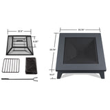 Breton Square Steel Wood Burning Fire Pit in Gray, 37-in