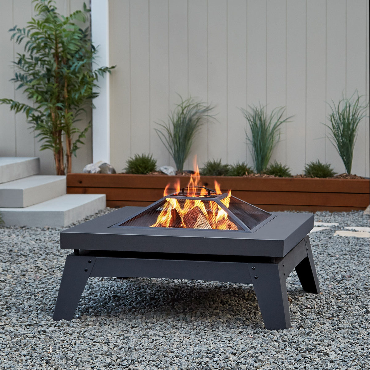 Breton Square Steel Wood Burning Fire Pit in Gray, 37-in