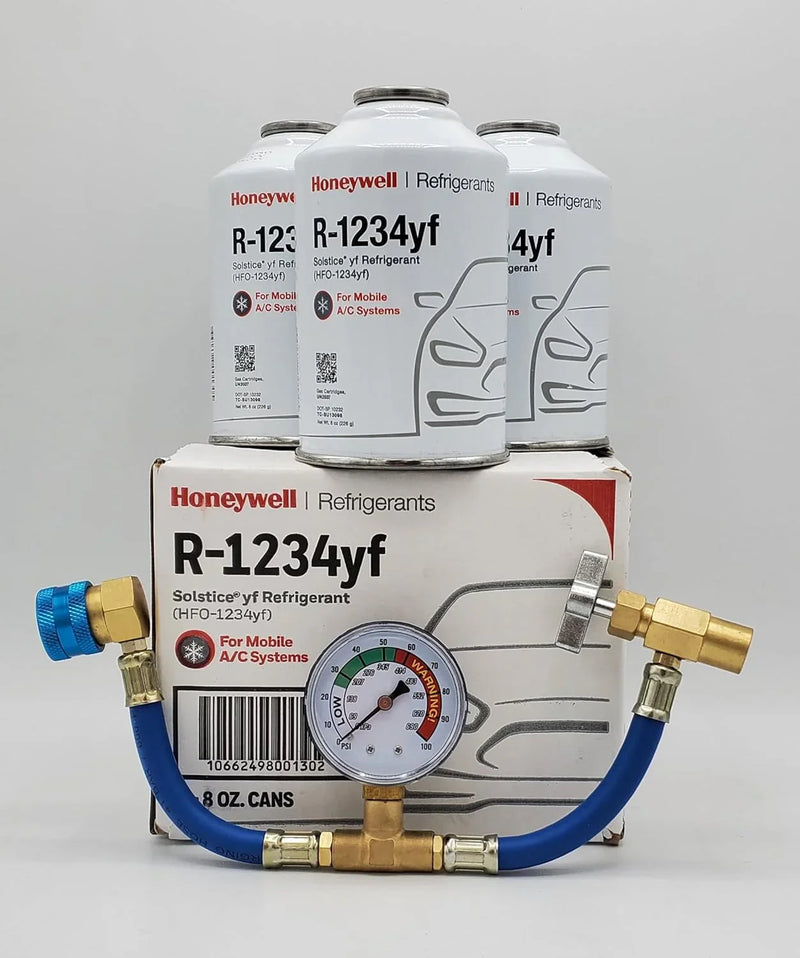 Refrigerant (3 Freon Cans) & HD Brass Can Tap with Gauge-Honey Well P299
