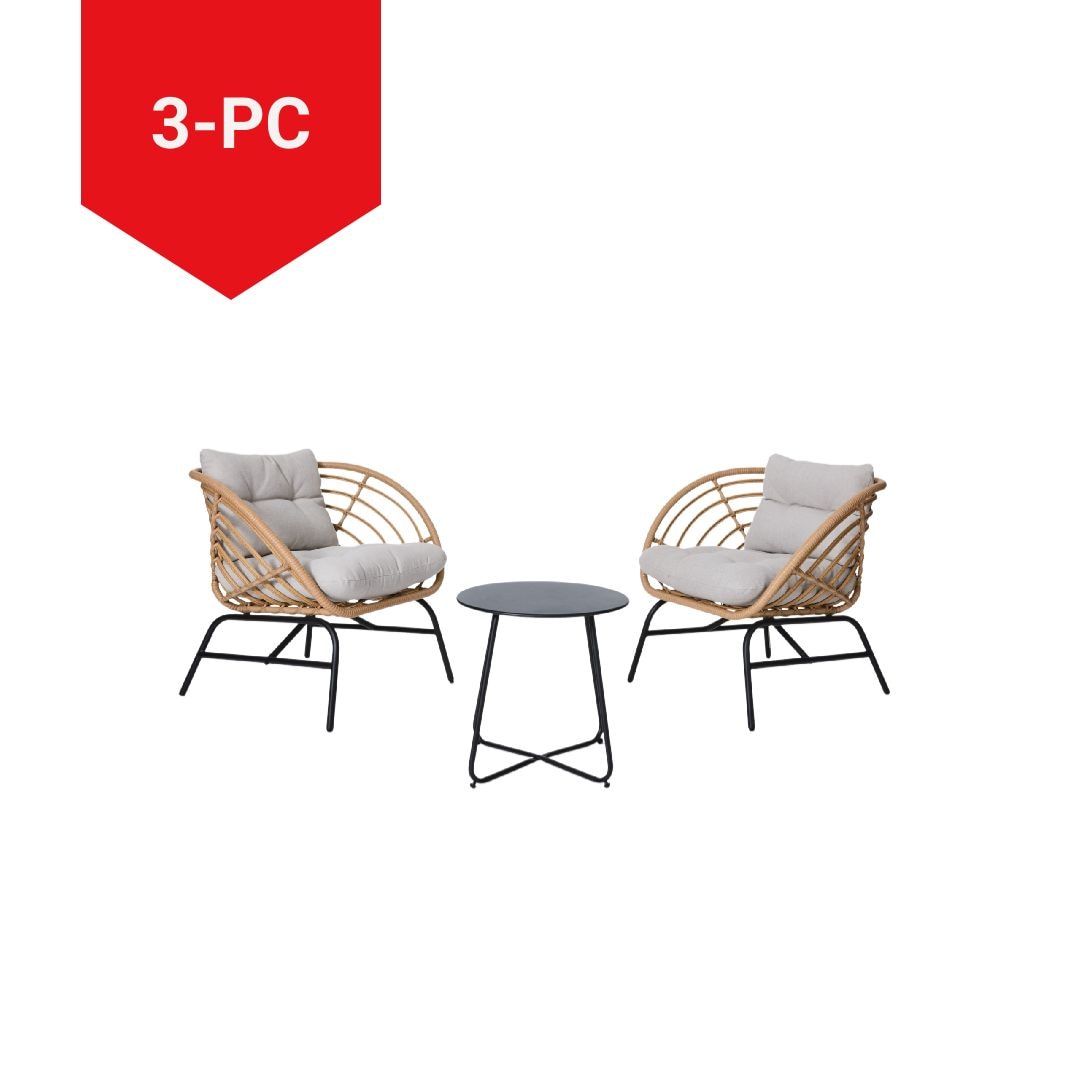 CANVAS Leslieville Outdoor Patio Chat Set with Tufted Cushions, Brown, 3-pc