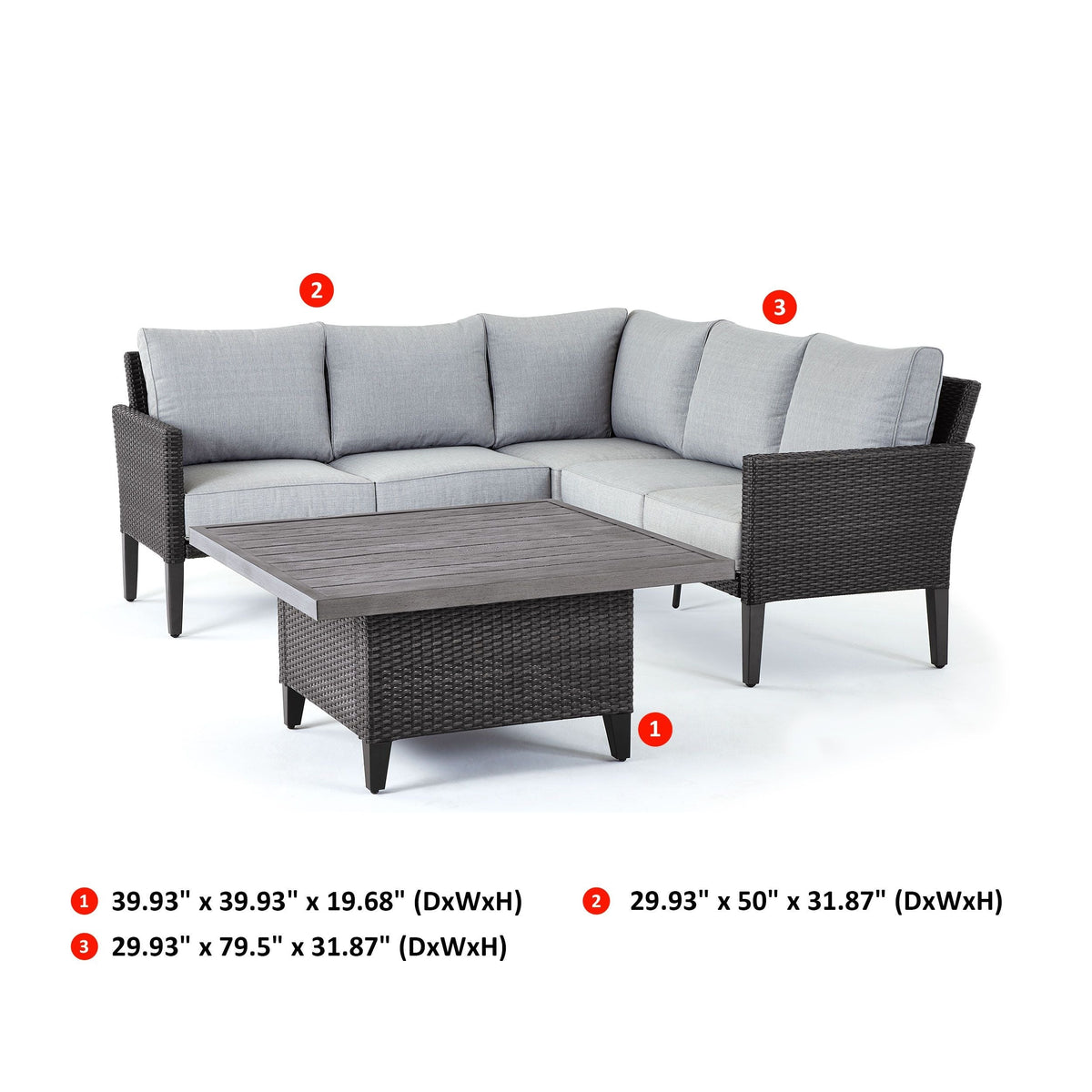 CANVAS Square Outdoor Patio Conversation Dining Set with UV-Resistant Cushions, 3-pc