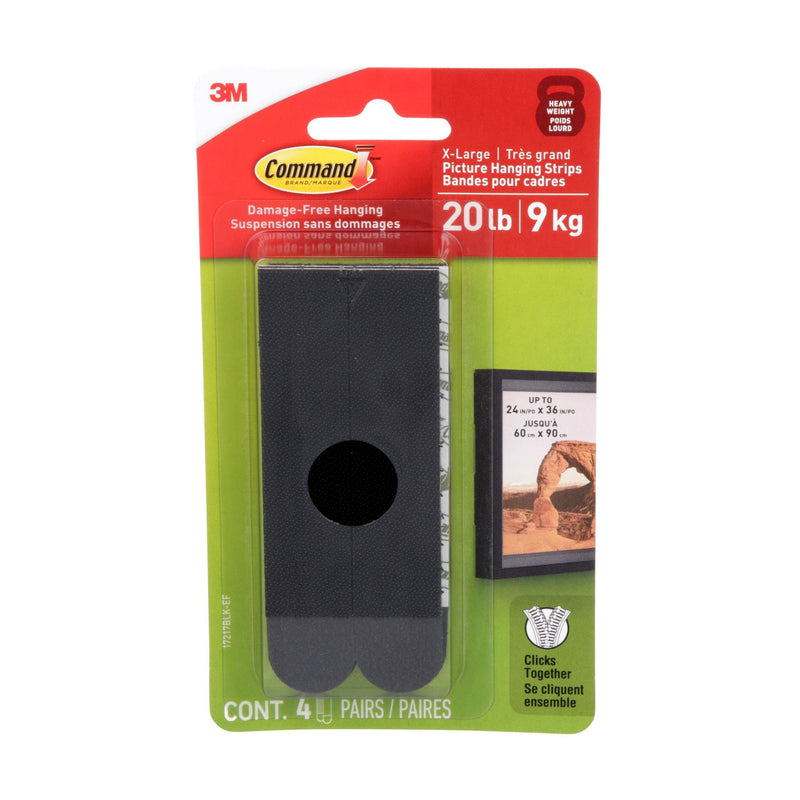 20-lb Black Picture Hanging Strips, 17217BLK-EF | 4 Pairs, X-Large Strips T9656