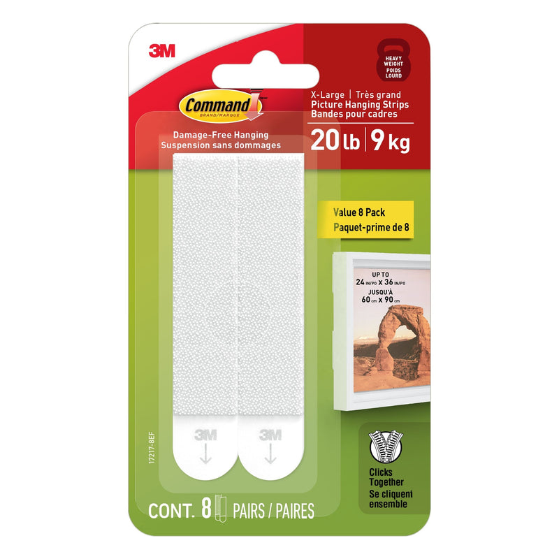 20-lb White Picture Hanging Strips Value Pack, 17217-8EF | 8 Pairs, X-Large Strips J9412