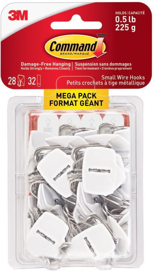 Small Utensils Wire Hooks Mega Pack with Adhesive Strips, White, 0.5-lbs, 28 Hooks/Pack T3348