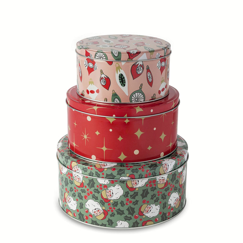 Retro Print Nested Storage Tin Canister Set with Lids, 3 Count N9635