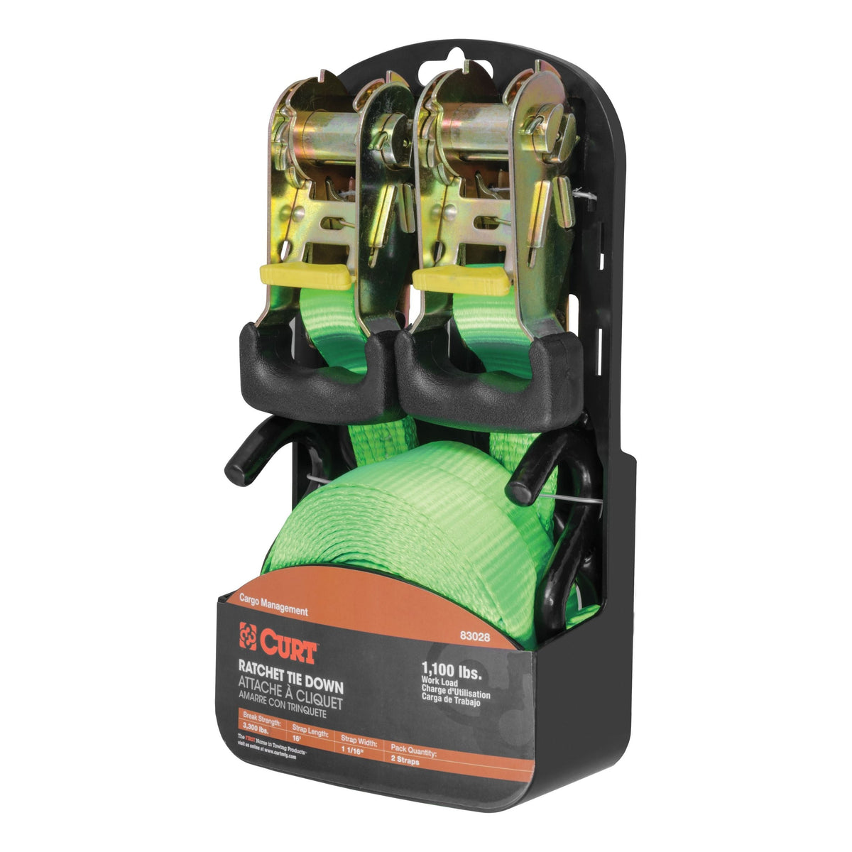 83028 16-ft Lime Green Cargo Straps with S-Hooks (1,100-lb, 2-pk)