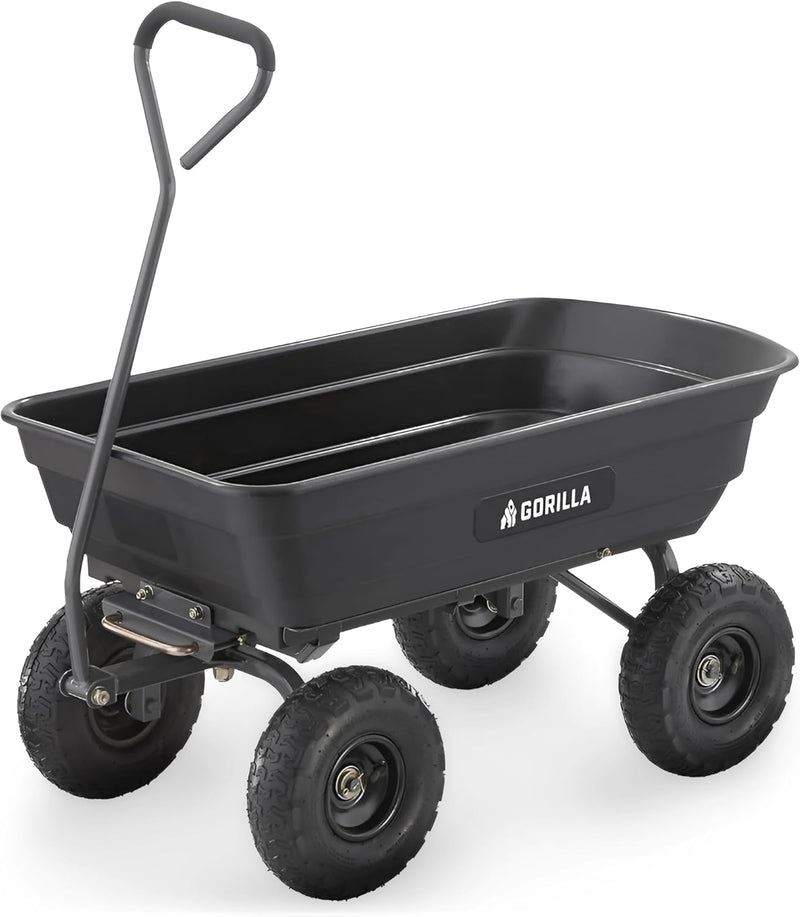 Heavy-duty multi-purpose garbage transfer cart garden cart, equipped with pneumatic tires, capacity 4 cubic feet - 600 pounds load capacity, outdoor wheeled cart, suitable for garden, gardening and landscaping work. X4865
