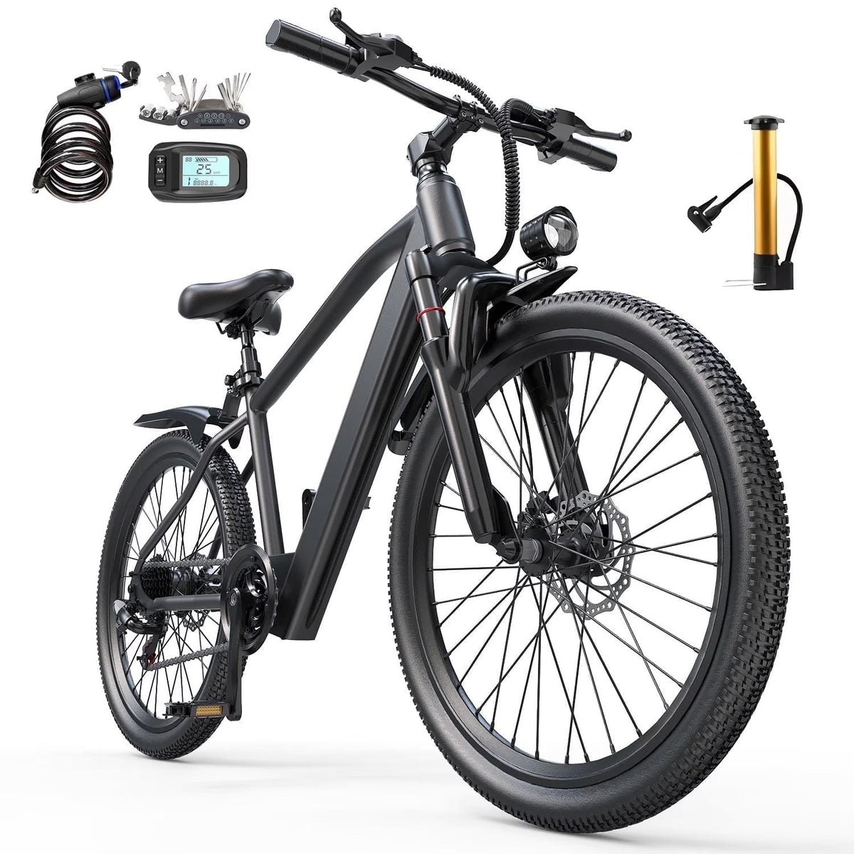 26 in Electric Bike for Adult,400W Motor,Top Speed 25MPH,40Miles Long Range,City Commuting E-bicycle With Front Fork Suspension, Dual Disc Brakes