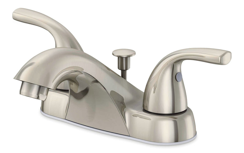 Renovate Double Handle Bathroom Sink Faucet with Pop-up Drain, 4-in Centreset, Brushed Nickel J8285