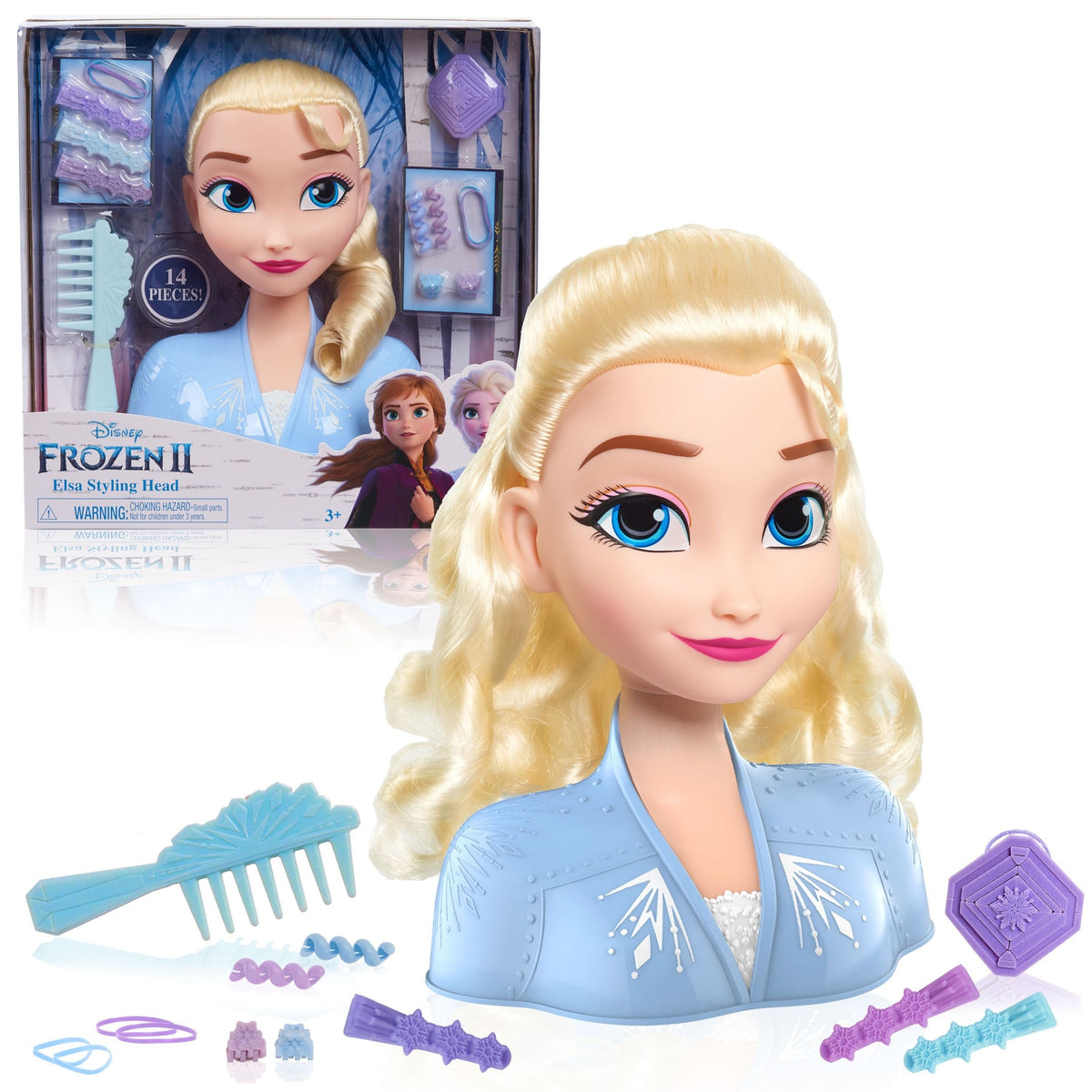 Frozen Elsa Styling Head Toy with 14 Accessories for Hair Styling and Braiding, Ages 3+