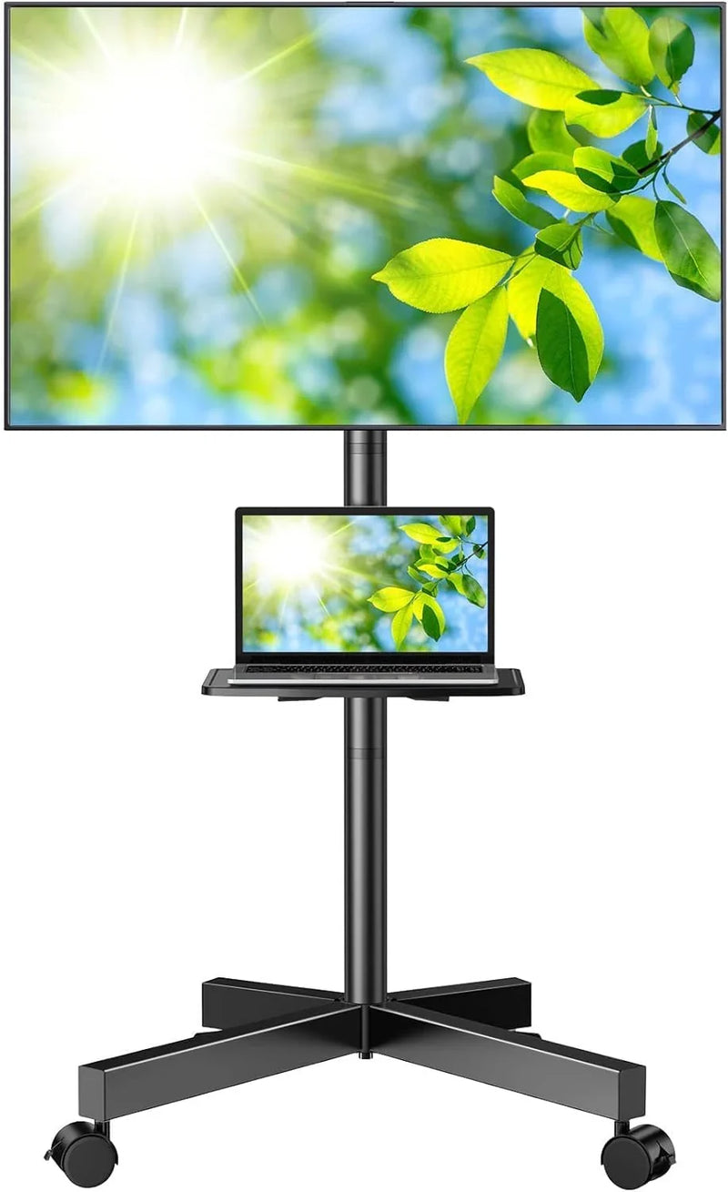 Mobile TV Stand for 23-60 Inch LCD LED Flat/Curved Panel Screen TVs, Tilt TV Cart Holds up to 88Lbs Portable Stand with Laptop Shelf Rolling Floor Max VESA 400x400mm (PSTVMC06) N502