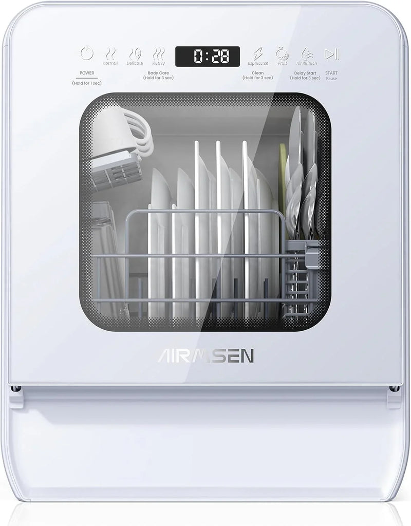 Desktop dishwasher set, double-layer shelf design, portable dishwasher, built-in 5-liter water tank, 3 spray arms, 12-hour delay start, no need to connect power supply, white model L8073