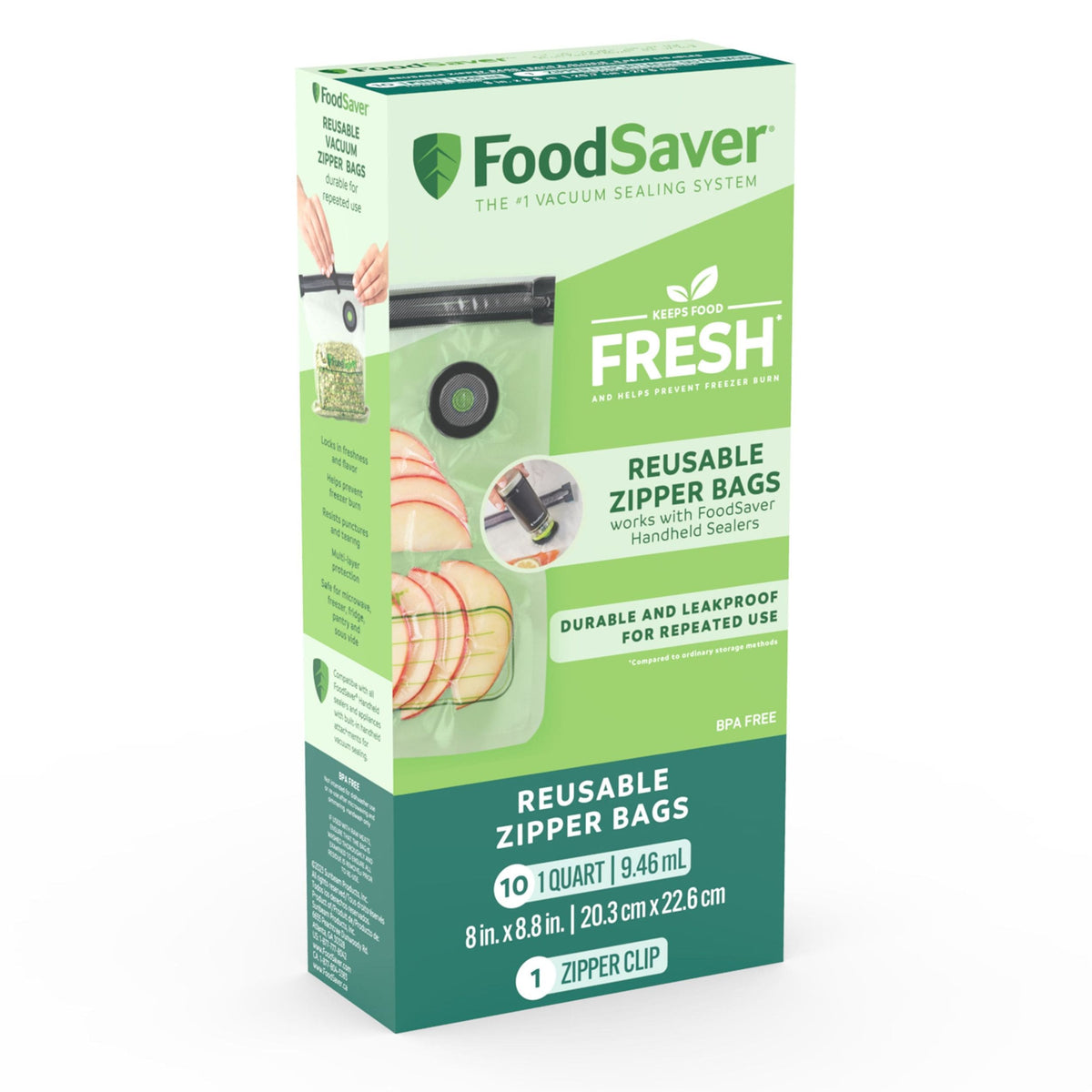 Reusable Zipper Vacuum Sealer Bags, 946mL, 10-pk