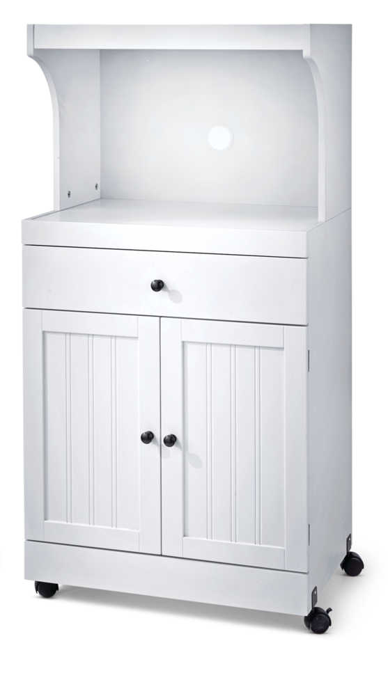 2-Door 1-Drawer Microwave Cart/Stand Kitchen Storage Cabinet With Wheels, White H3671