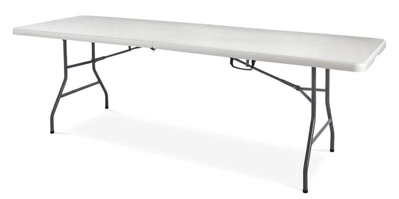 8-ft Portable Plastic & Metal Folding Table with Handle, White T7553