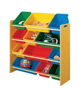 Kids 12-Bin Bedroom/Playroom Toy Storage Organizer, Yellow