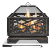 Lawrence Steel Outdoor Wood Burning Fire Pit with Fireplace Poker, 25 x 25 x 26-in