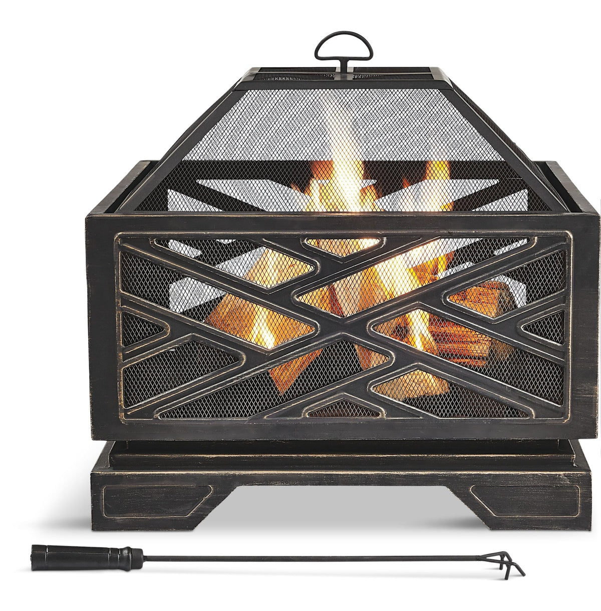 Lawrence Steel Outdoor Wood Burning Fire Pit with Fireplace Poker, 25 x 25 x 26-in