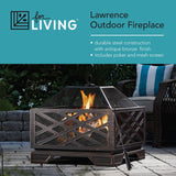 Lawrence Steel Outdoor Wood Burning Fire Pit with Fireplace Poker, 25 x 25 x 26-in