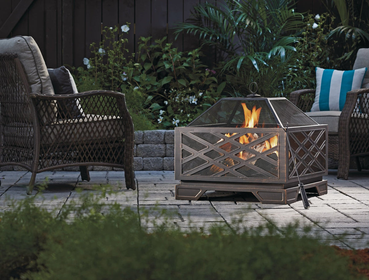 Lawrence Steel Outdoor Wood Burning Fire Pit with Fireplace Poker, 25 x 25 x 26-in
