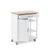 Wood Top Kitchen Utility Storage Cart/Island With Locking Wheels, White
