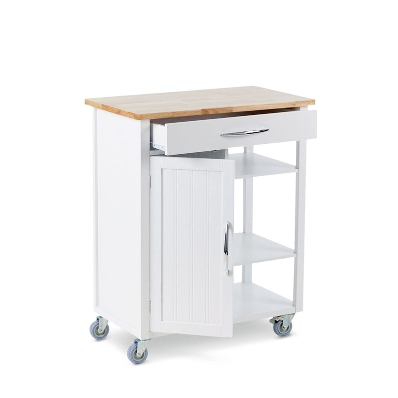 Wood Top Kitchen Utility Storage Cart/Island With Locking Wheels, White X5548