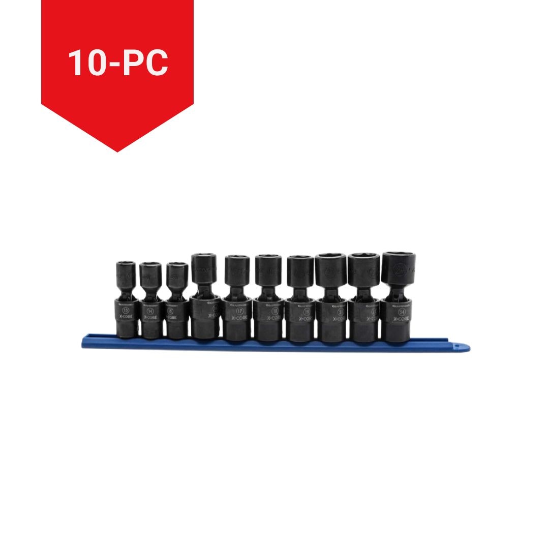 6 Point Standard Drive X-Core Pinless Universal Impact Socket Set, Metric, 1/2-in, 10-pc