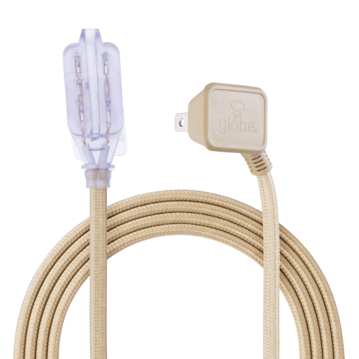 Globe 9-ft 16/2 Fabric Extension Cord, Right Angle Plug, 3 Outlets, Gold